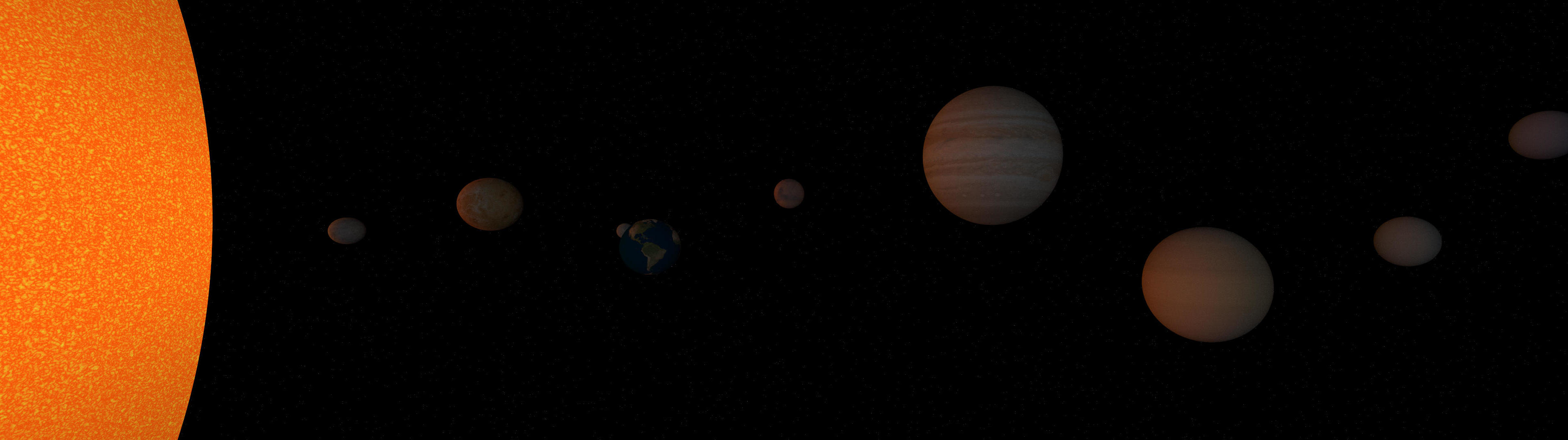 A rendered scene of our solar system